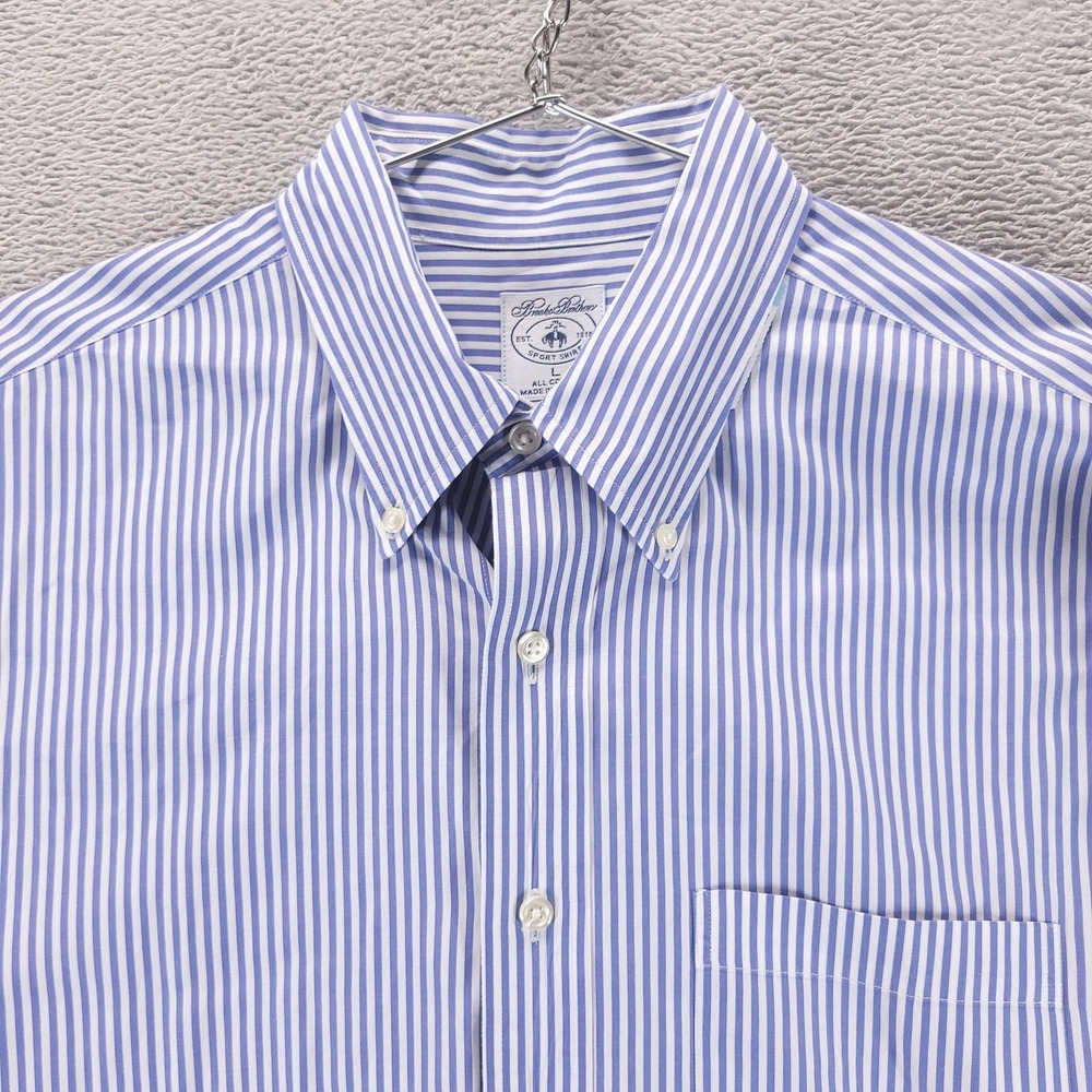 Brooks Brothers Shirt Mens L Blue Stripe Long Sleeve Button Down Pocket Casual